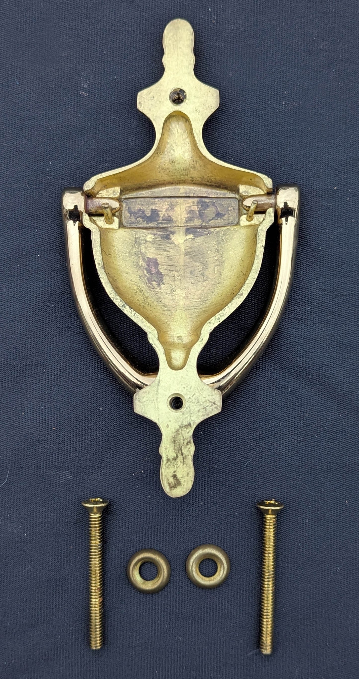 6" Vintage Antique Old NOS "Baldwin" Colonial Style SOLID Cast Brass Door Door Knocker Rapper Plate Polished Glossy