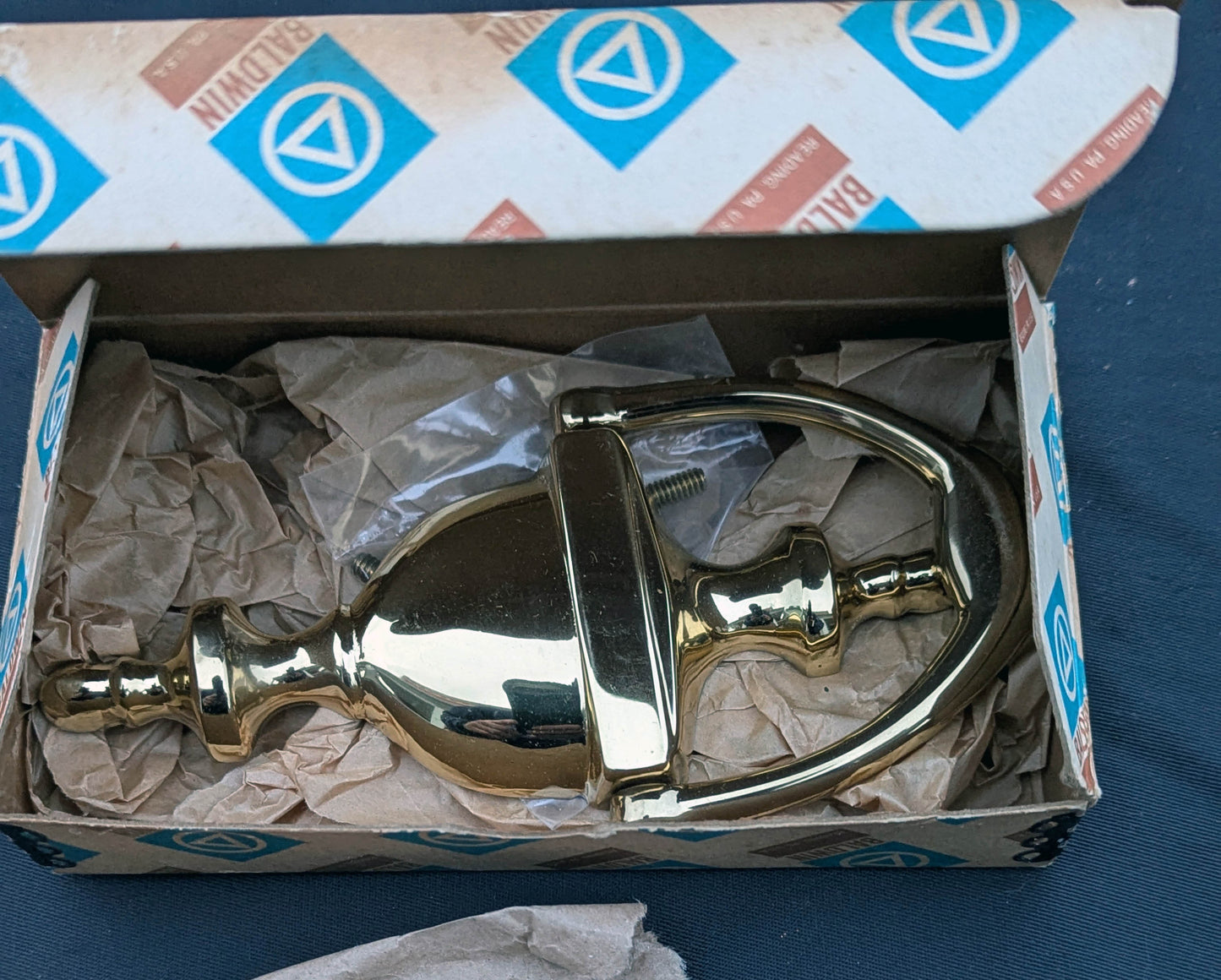 6" Vintage Antique Old NOS "Baldwin" Colonial Style SOLID Cast Brass Door Door Knocker Rapper Plate Polished Glossy