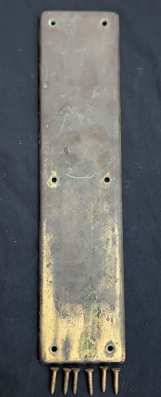 3.5"x15" HEAVY! 3 lbs Antique Vintage Old Reclaimed Salvaged SOLID Cast Brass Patina Swinging Door Push Cover Plate Escutcheon