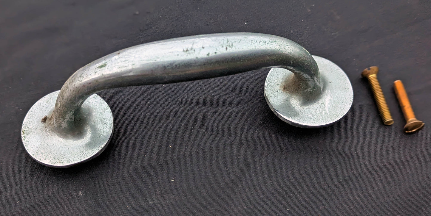 HEAVY! 7.5" Antique Vintage Old Reclaimed Salvaged Art Deco Chrome plated SOLID Cast Brass Door Handle Pull