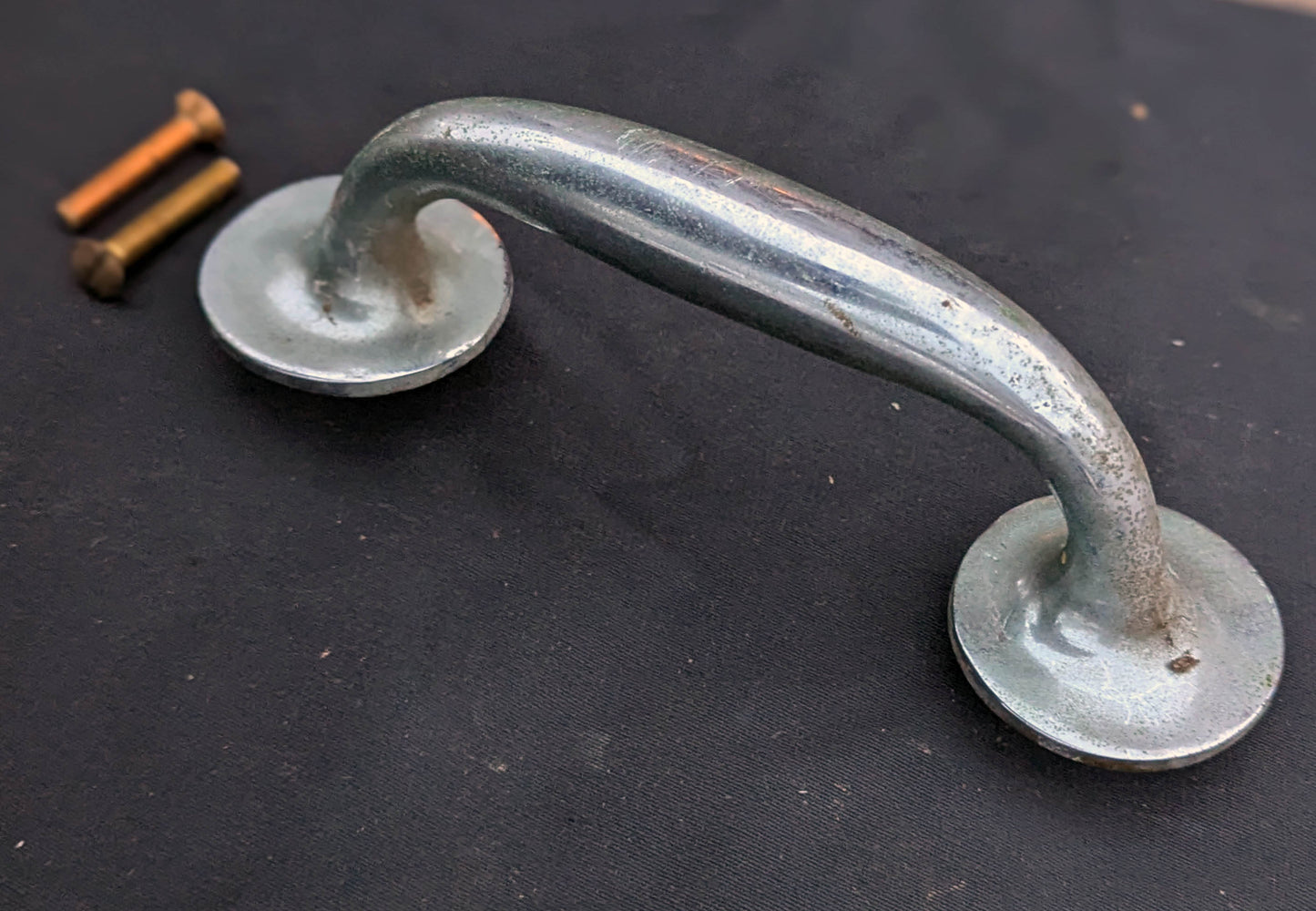 HEAVY! 7.5" Antique Vintage Old Reclaimed Salvaged Art Deco Chrome plated SOLID Cast Brass Door Handle Pull