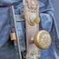 Antique Vintage Old Salvaged Reclaimed Yale Knights of Pythias Exterior Entry Door Set SOLID Bronze Brass Knob Plate Lock Lockset Key Neo Classical