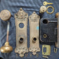 Antique Vintage Old Salvaged Reclaimed Yale Knights of Pythias Exterior Entry Door Set SOLID Bronze Brass Knob Plate Lock Lockset Key Neo Classical