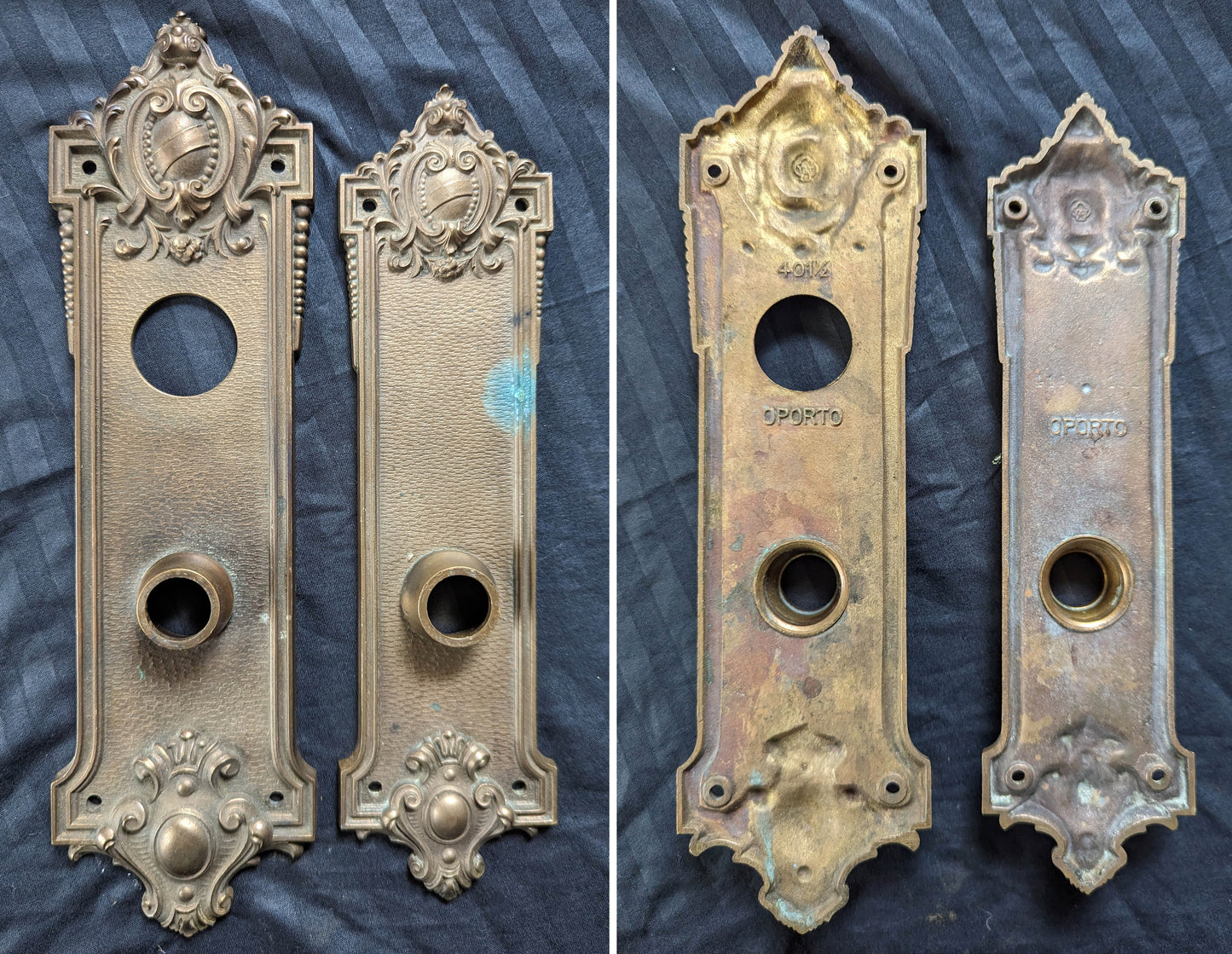 Antique Vintage Old Salvaged Reclaimed Yale Knights of Pythias Exterior Entry Door Set SOLID Bronze Brass Knob Plate Lock Lockset Key Neo Classical