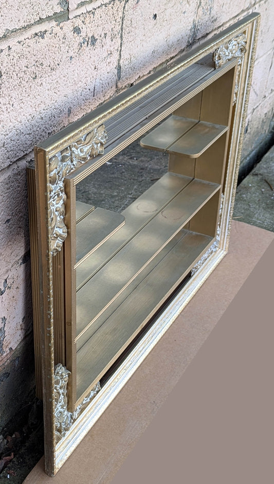 38"x28" Vintage Old Mid Century Modern "Illinois Moulding" Wood Wooden Antique White Hanging Wall Decorator Mirror