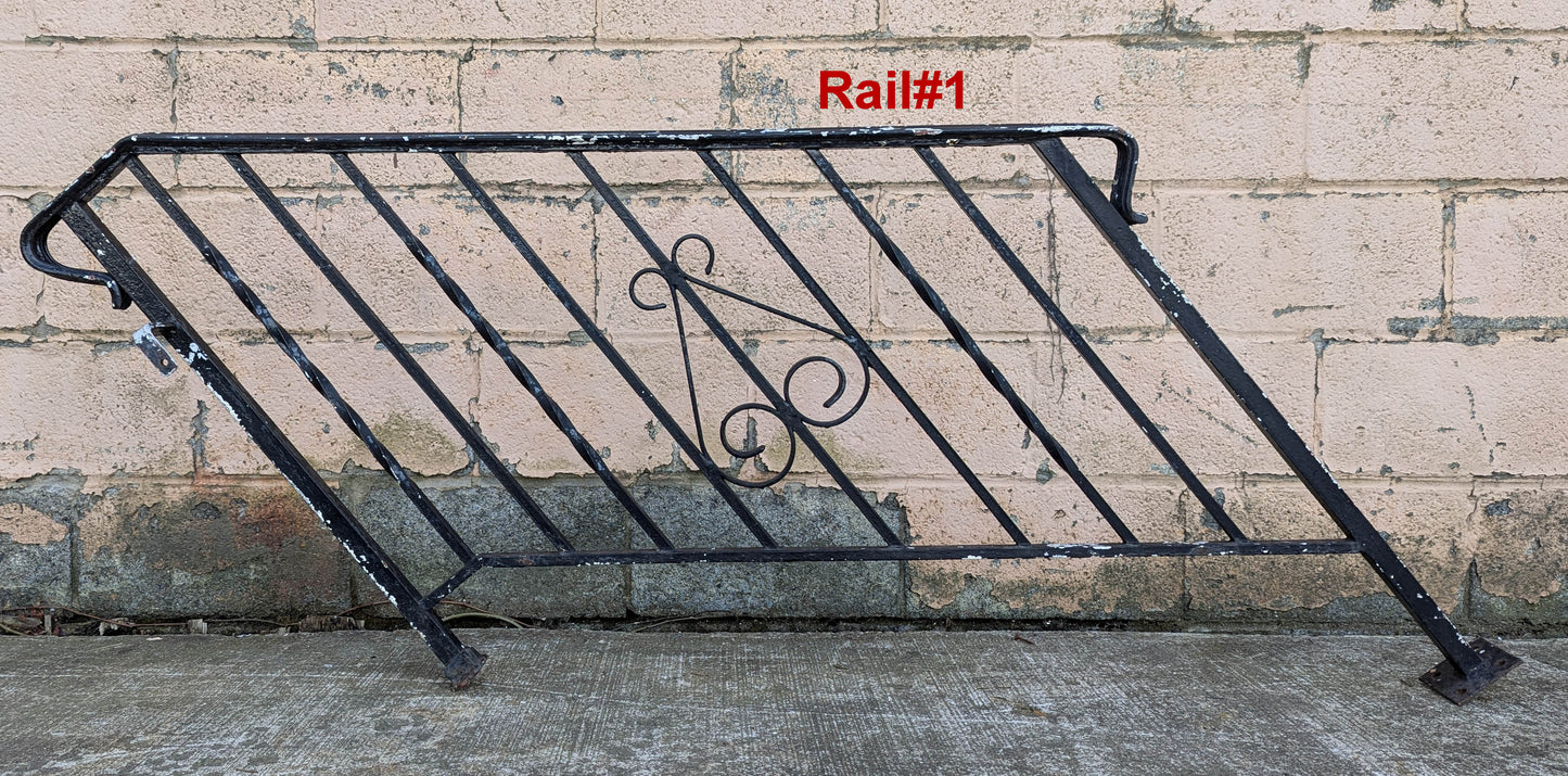 Pair 4' Antique Vintage Old Steel Wrought Iron Metal Handrail Exterior Outdoor Porch Angled Stair Railing Hand Rails