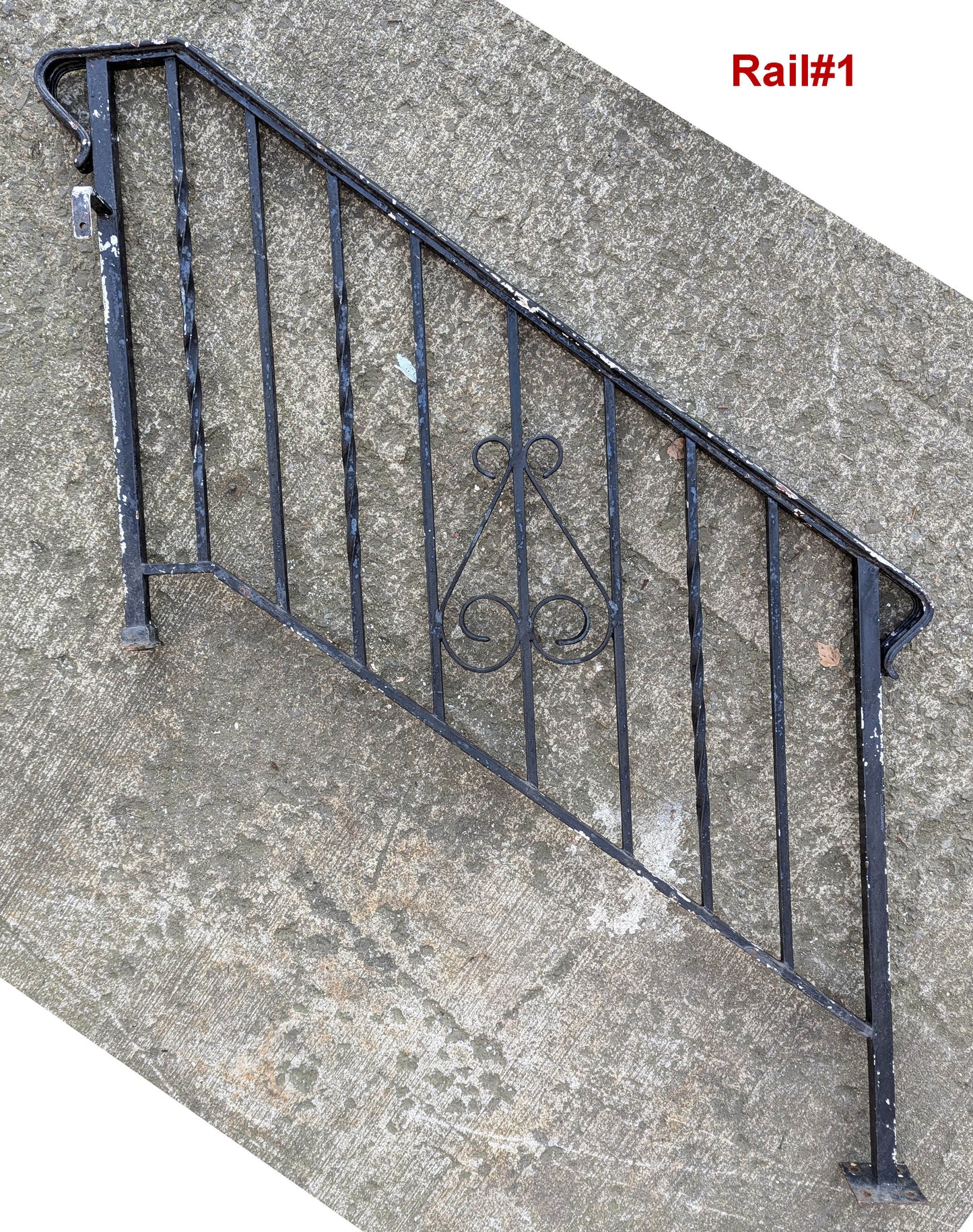 Pair 4' Antique Vintage Old Steel Wrought Iron Metal Handrail Exterior Outdoor Porch Angled Stair Railing Hand Rails