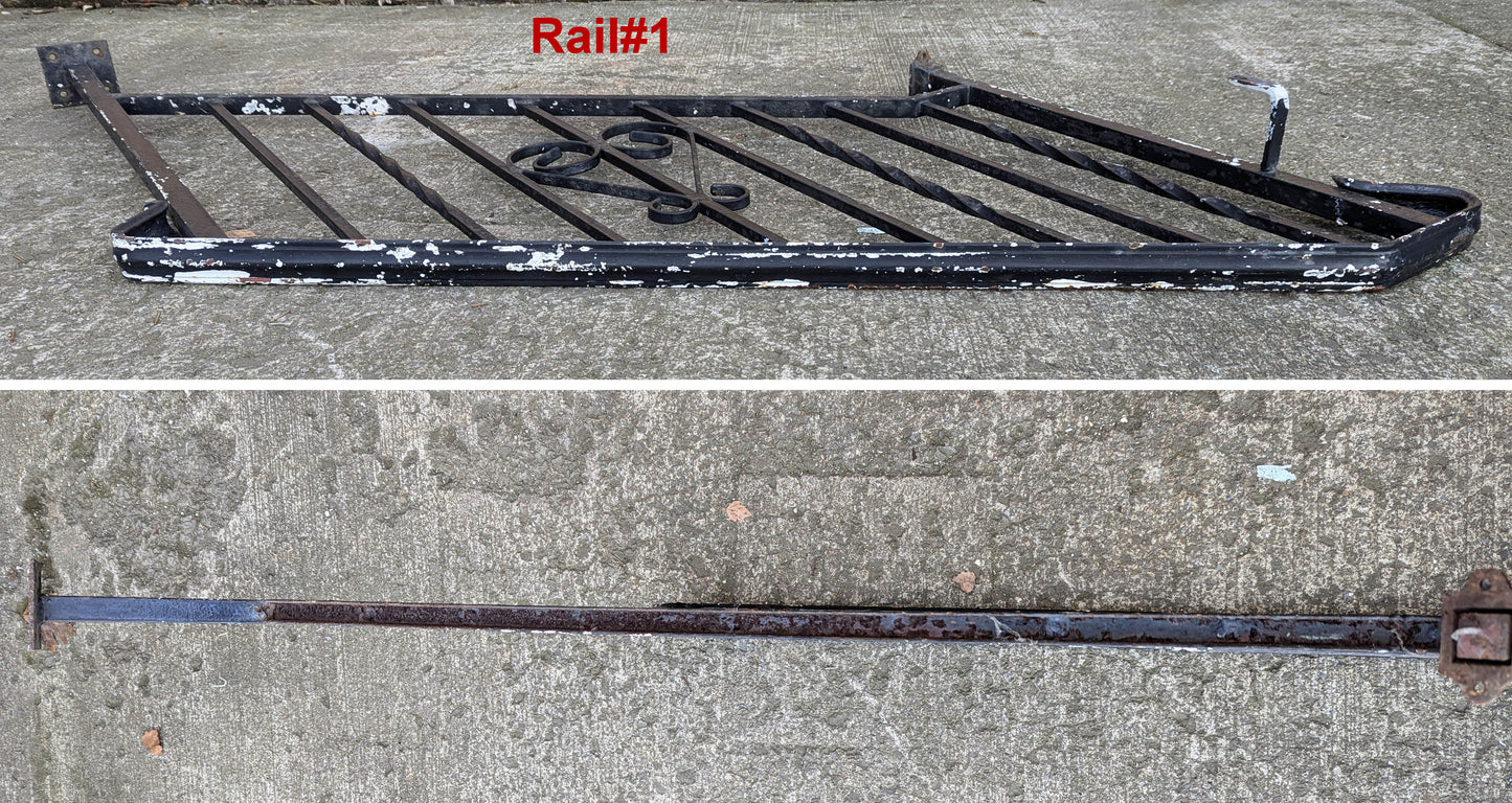 Pair 4' Antique Vintage Old Steel Wrought Iron Metal Handrail Exterior Outdoor Porch Angled Stair Railing Hand Rails