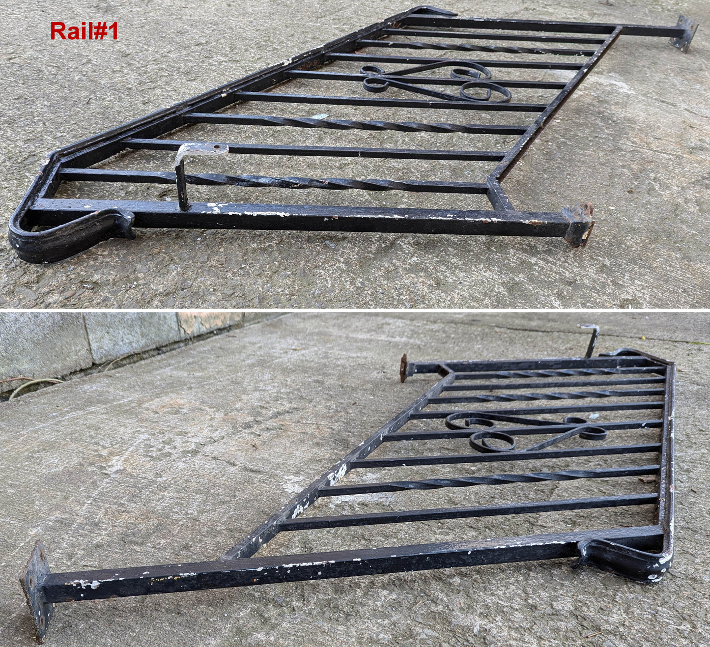 Pair 4' Antique Vintage Old Steel Wrought Iron Metal Handrail Exterior Outdoor Porch Angled Stair Railing Hand Rails