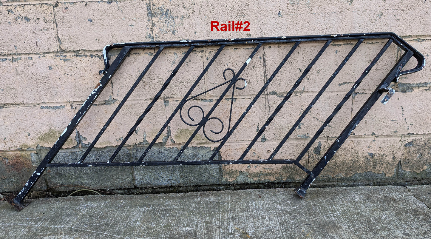 Pair 4' Antique Vintage Old Steel Wrought Iron Metal Handrail Exterior Outdoor Porch Angled Stair Railing Hand Rails