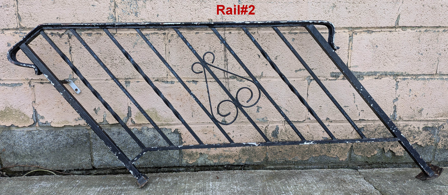 Pair 4' Antique Vintage Old Steel Wrought Iron Metal Handrail Exterior Outdoor Porch Angled Stair Railing Hand Rails