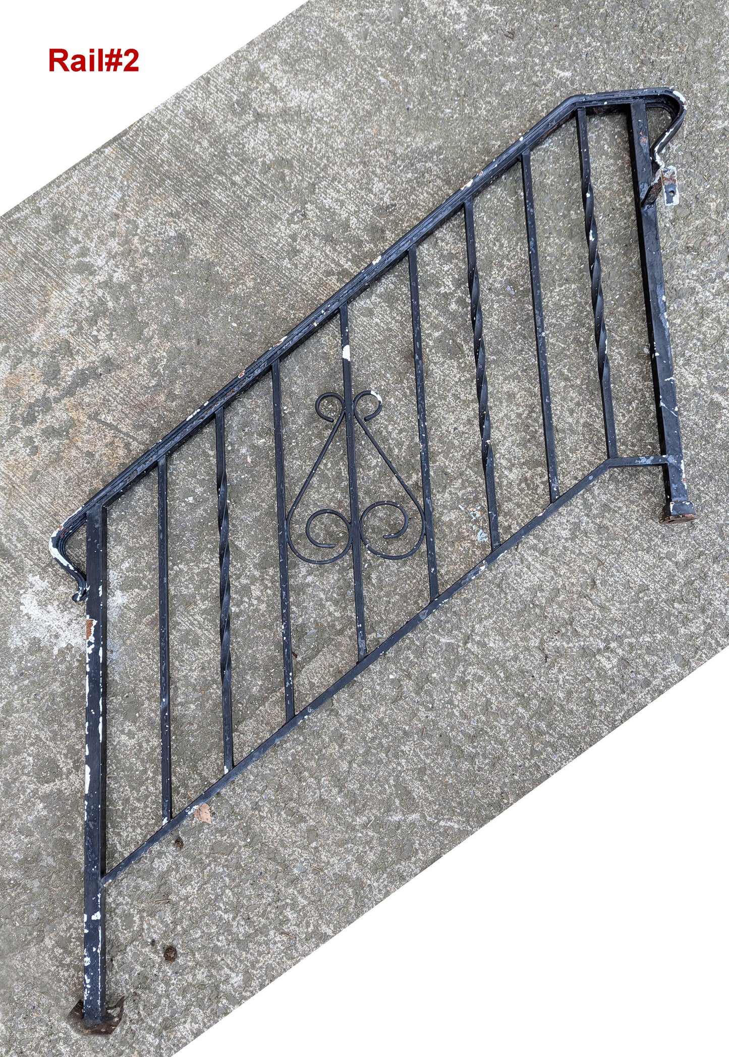 Pair 4' Antique Vintage Old Steel Wrought Iron Metal Handrail Exterior Outdoor Porch Angled Stair Railing Hand Rails