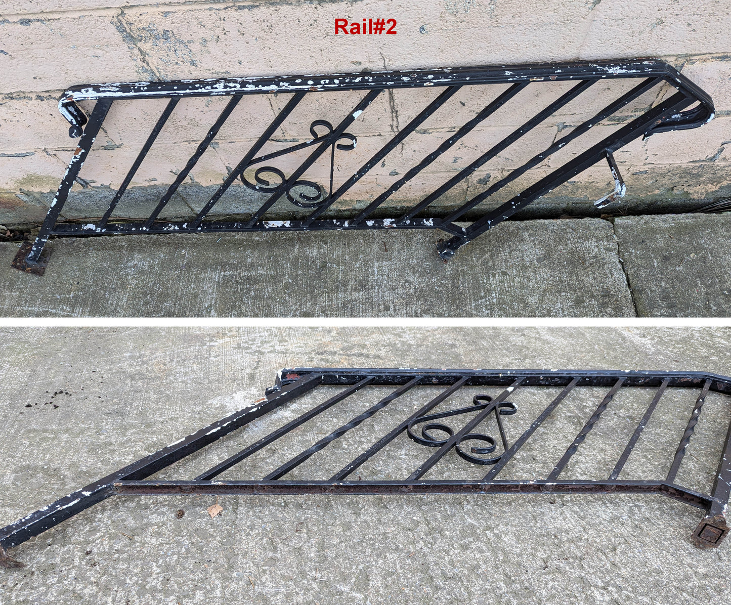 Pair 4' Antique Vintage Old Steel Wrought Iron Metal Handrail Exterior Outdoor Porch Angled Stair Railing Hand Rails