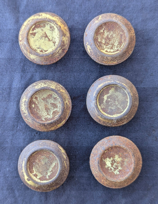 Lot of 6 Round Vintage Antique Old Salvaged Reclaimed Art Deco Steel Brass Cabinet Door Drawer Furniture Knob Doorknob Pull Handle 3 Pairs