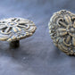 4 Pairs available Round Vintage Old Salvaged Reclaimed "HYER" Hollywood Regency Cast Metal Antique Brass Finish Cabinet Door Drawer Furniture Knob Doorknob Pull Handle