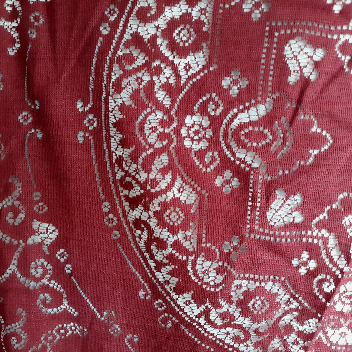 Vintage Black-Tie Collection Round Elegant Tablecloth Woven Nottingham Scranton Lace Co Perma Press Deep Burgundy 70” D- NOS-Made in USA