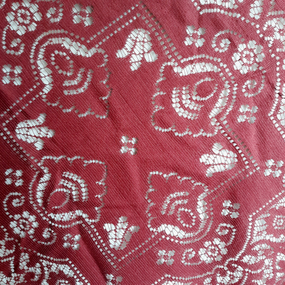 Vintage Black-Tie Collection Round Elegant Tablecloth Woven Nottingham Scranton Lace Co Perma Press Deep Burgundy 70” D- NOS-Made in USA