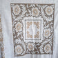 Elegant Italian White Linen Rectangle Long Tablecloth Cross Stitched Baroque Design Hand Cut Work Gold Color Thread 51” W x 110” L - NOS