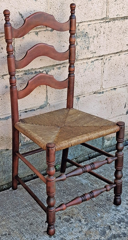 Antique Vintage Old Ladderback Shaker Style Reclaimed Salvaged SOLID Wood Wooden Dining Accent Desk Side Rush Rattan Seagrass Chair Seat
