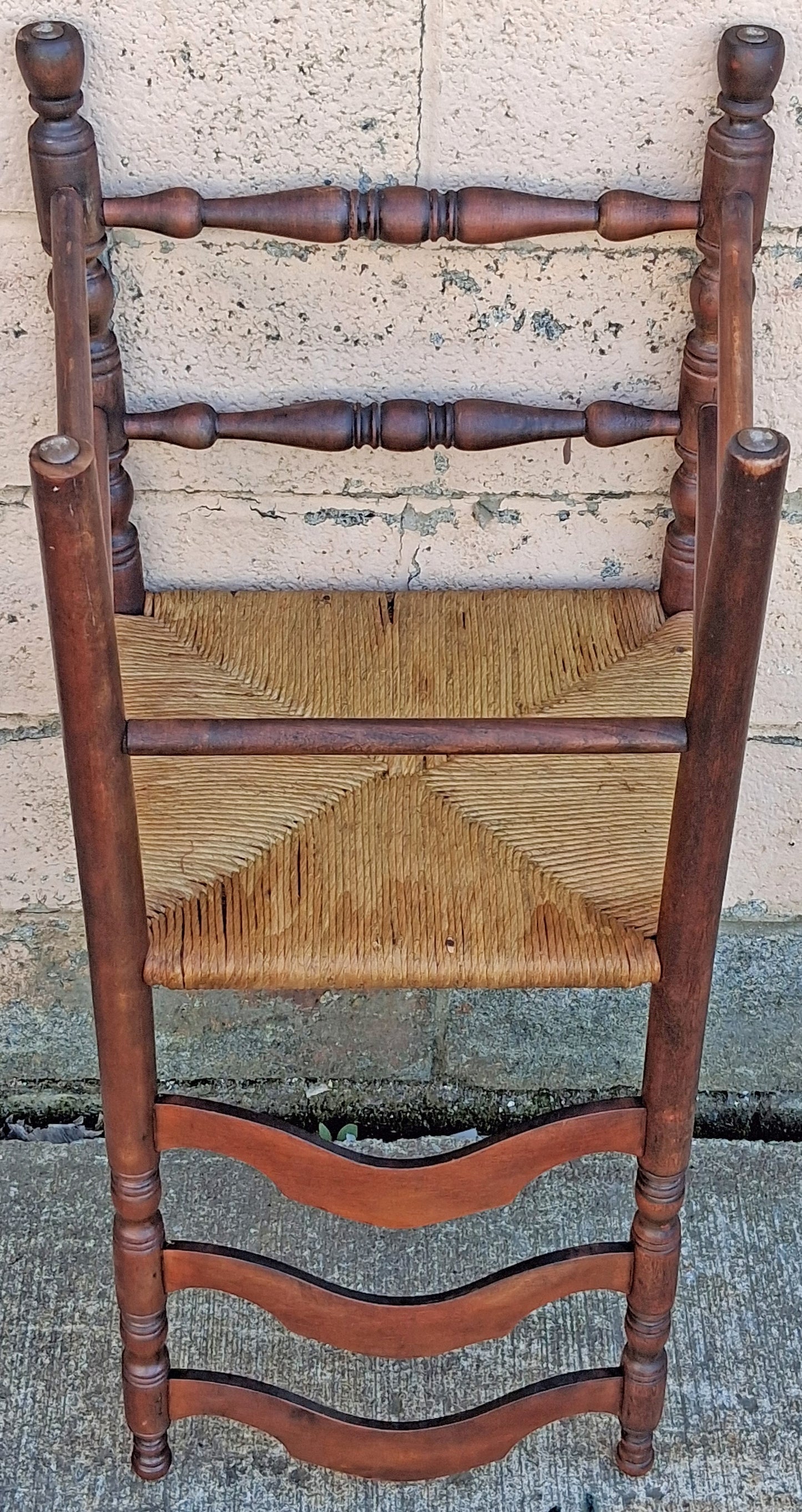 Antique Vintage Old Ladderback Shaker Style Reclaimed Salvaged SOLID Wood Wooden Dining Accent Desk Side Rush Rattan Seagrass Chair Seat