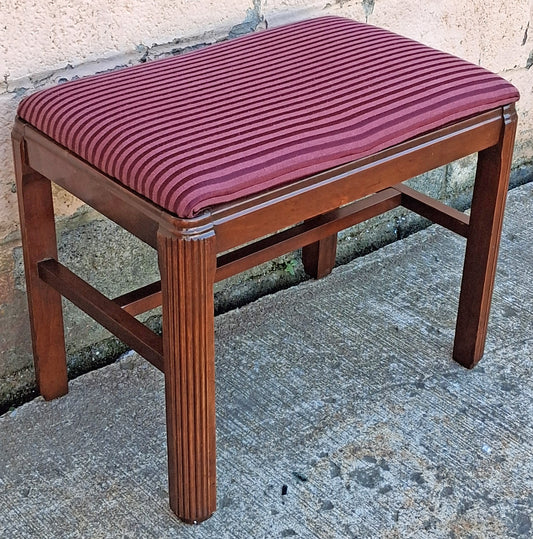 Antique Vintage Old Art Deco Style SOLID Wood Wooden Piano Kneeling Bench Foot Stool Ottoman Plant Stand Pink Purple Striped Fabric