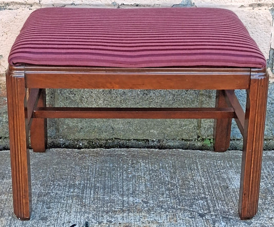 Antique Vintage Old Art Deco Style SOLID Wood Wooden Piano Kneeling Bench Foot Stool Ottoman Plant Stand Pink Purple Striped Fabric