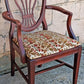 Antique Vintage Old Solid Cherry Wooden Victorian Shield Back Side Dining Lounge Accent Chair Upholstered Upholstery Floral Fabric Seat