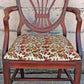 Antique Vintage Old Solid Cherry Wooden Victorian Shield Back Side Dining Lounge Accent Chair Upholstered Upholstery Floral Fabric Seat