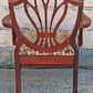 Antique Vintage Old Solid Cherry Wooden Victorian Shield Back Side Dining Lounge Accent Chair Upholstered Upholstery Floral Fabric Seat