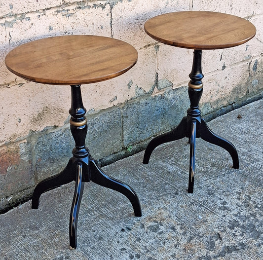 Pair Vintage Old Reclaimed Salvaged Victorian Pedestals Circular Round Walnut Wood Wooden End Side Accent Bed Table Nightstand Stand