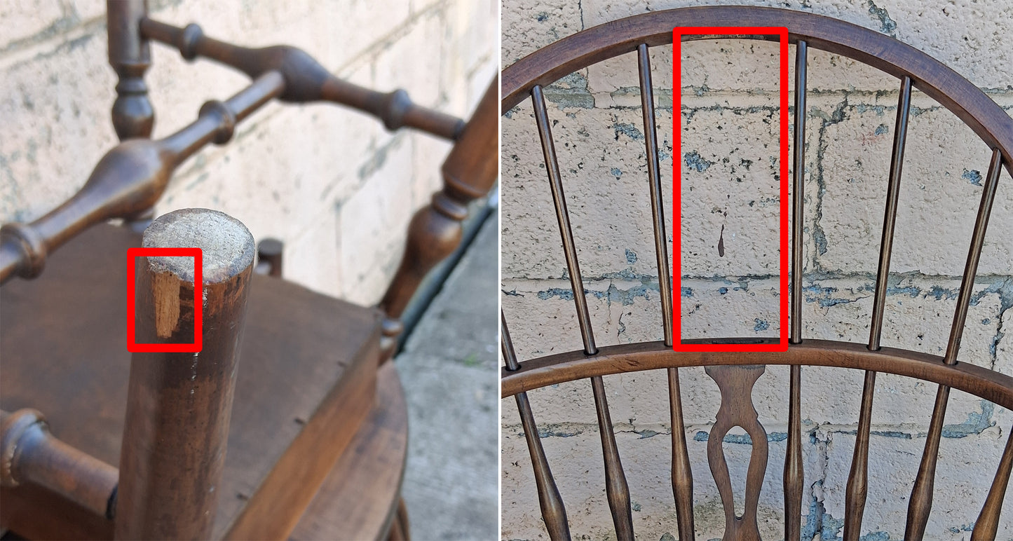 Antique Vintage Old Reclaimed Salvaged Hale SOLID Maple Wood Wooden Side Dining Accent Writing School Desk Windsor Chair Arched Spindle Back