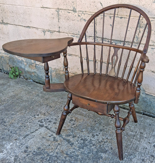 Antique Vintage Old Reclaimed Salvaged Hale SOLID Maple Wood Wooden Side Dining Accent Writing School Desk Windsor Chair Arched Spindle Back
