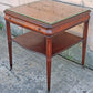 Antique Vintage Old Salvaged Reclaimed Chippendale Colonial Style Solid Mahogany Leather Glass Top Side Accent Bedside Table Nightstand