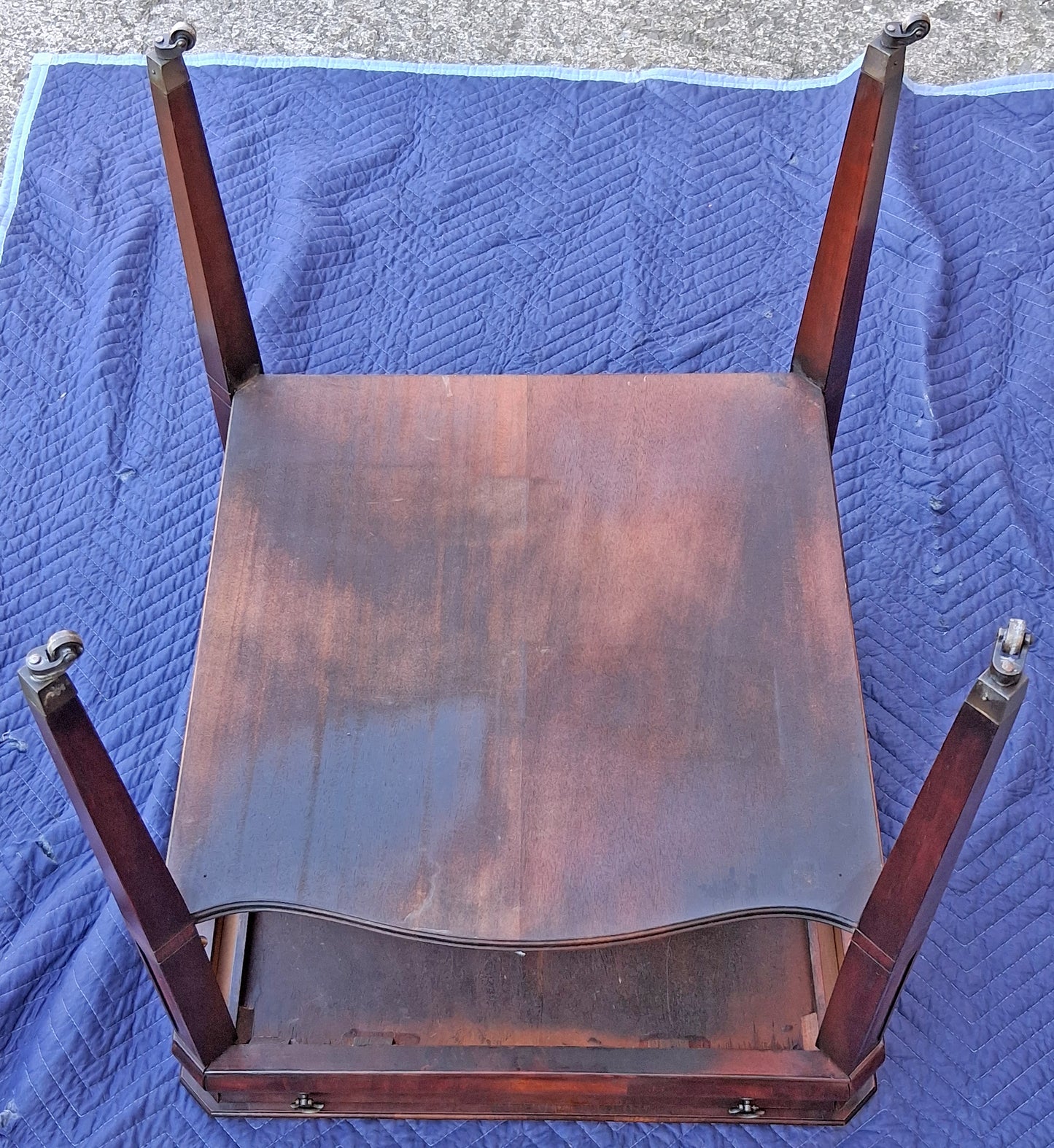Antique Vintage Old Salvaged Reclaimed Chippendale Colonial Style Solid Mahogany Leather Glass Top Side Accent Bedside Table Nightstand