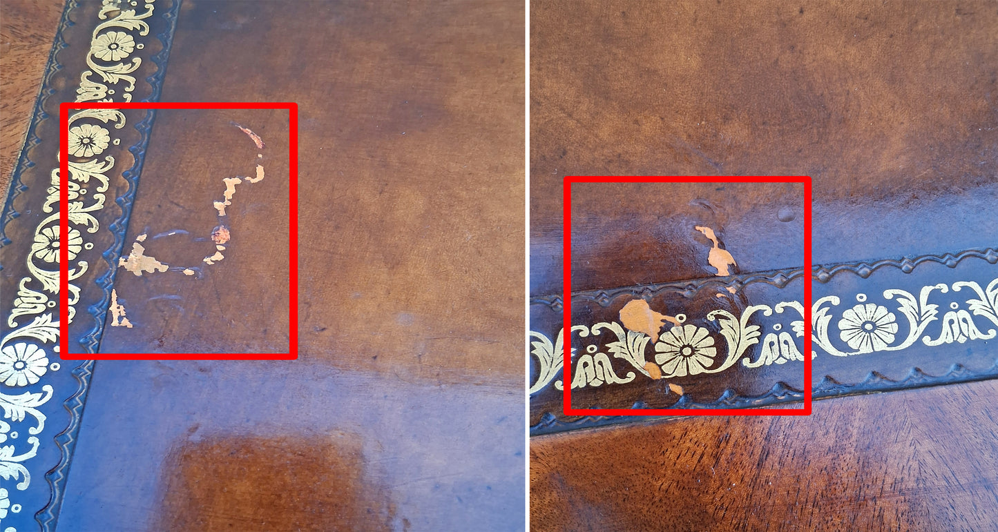 Antique Vintage Old Reclaimed Salvaged Chippendale Colonial Style SOLID Mahogany Wood Wooden Coffee Sofa Accent Table Glass Leather Top