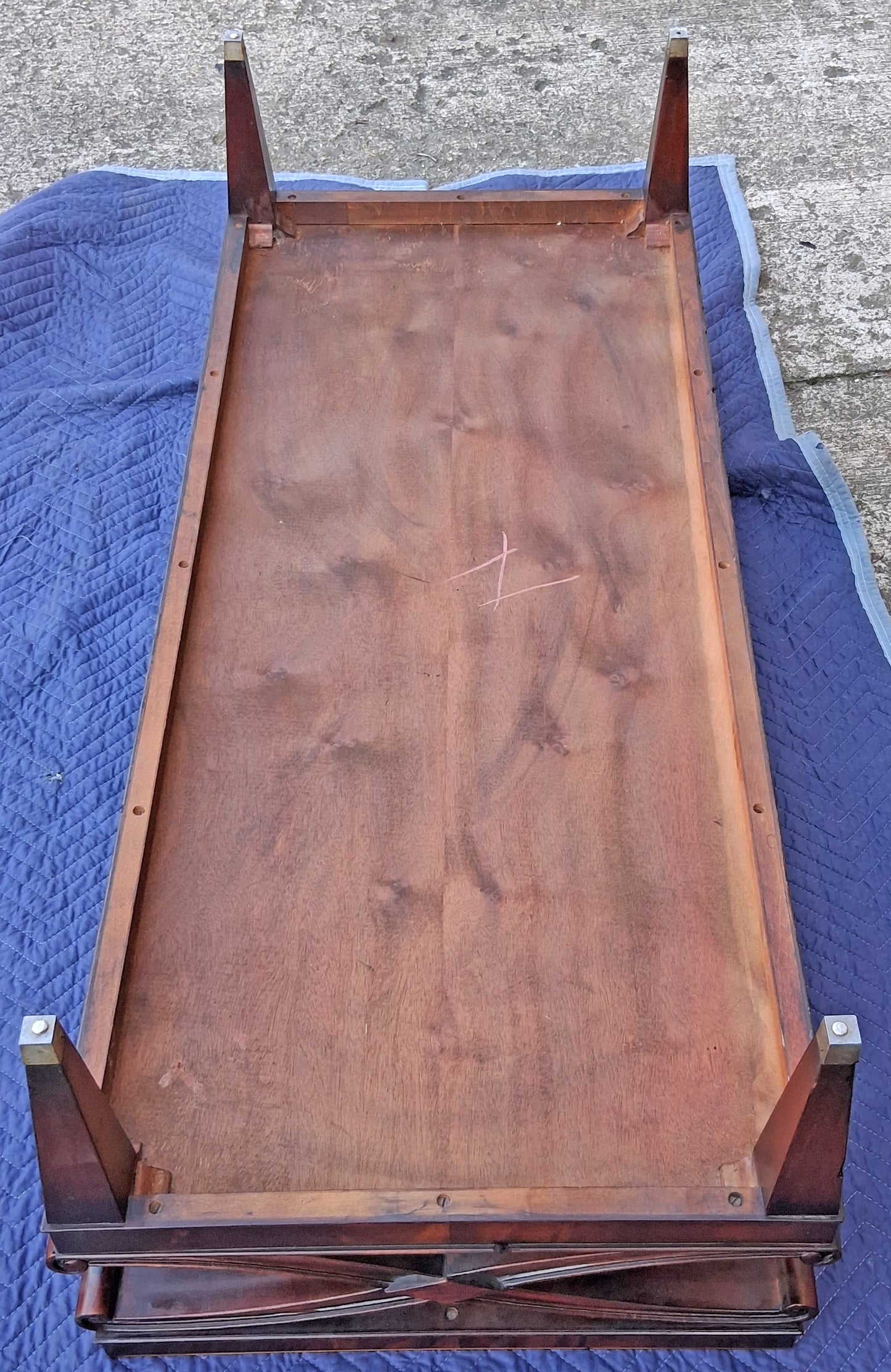 Antique Vintage Old Reclaimed Salvaged Chippendale Colonial Style SOLID Mahogany Wood Wooden Coffee Sofa Accent Table Glass Leather Top