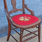Antique Vintage Old Victorian Style SOLID Wood Wooden Side Dining Accent Desk Chair Floral Needlepoint Red Fabric Seat