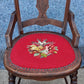 Antique Vintage Old Victorian Style SOLID Wood Wooden Side Dining Accent Desk Chair Floral Needlepoint Red Fabric Seat
