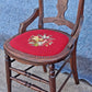 Antique Vintage Old Victorian Style SOLID Wood Wooden Side Dining Accent Desk Chair Floral Needlepoint Red Fabric Seat