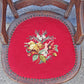 Antique Vintage Old Victorian Style SOLID Wood Wooden Side Dining Accent Desk Chair Floral Needlepoint Red Fabric Seat