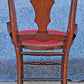Antique Vintage Old Victorian Style SOLID Wood Wooden Side Dining Accent Desk Chair Floral Needlepoint Red Fabric Seat