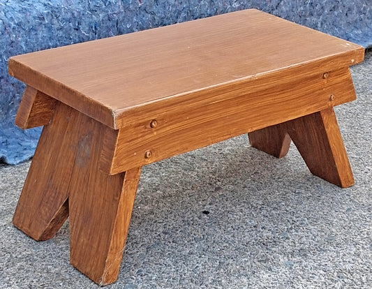 Small Vintage Antique Old Handcrafted Handmade Solid Wood Wooden Table Foot Step Stool Plant Stand Side Accent Chair Seat Garden Bench