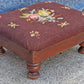 Antique Vintage Old Victorian SOLID Wood Wooden Kneeling Bench Foot Stool Ottoman Stand Brown Floral Fabric Needlepoint Design