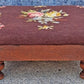 Antique Vintage Old Victorian SOLID Wood Wooden Kneeling Bench Foot Stool Ottoman Stand Brown Floral Fabric Needlepoint Design