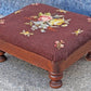 Antique Vintage Old Victorian SOLID Wood Wooden Kneeling Bench Foot Stool Ottoman Stand Brown Floral Fabric Needlepoint Design