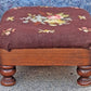 Antique Vintage Old Victorian SOLID Wood Wooden Kneeling Bench Foot Stool Ottoman Stand Brown Floral Fabric Needlepoint Design
