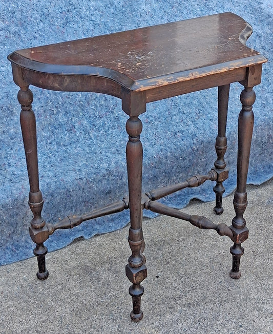 Antique Vintage Old DISTRESSED Victorian Reclaimed Salvaged Solid Wood Wooden Serpentine Side Console Hall Accent End Nightstand Shelf Table