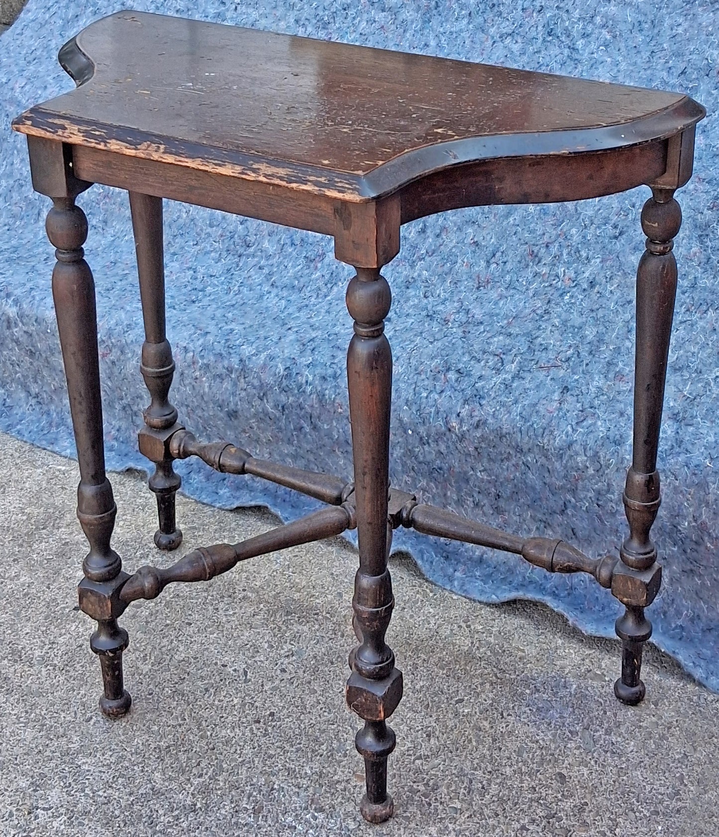 Antique Vintage Old DISTRESSED Victorian Reclaimed Salvaged Solid Wood Wooden Serpentine Side Console Hall Accent End Nightstand Shelf Table
