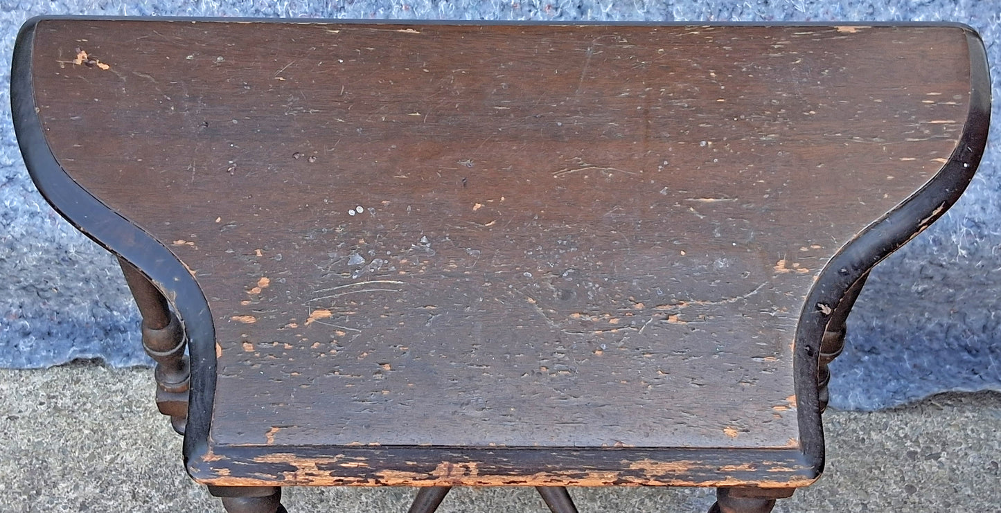 Antique Vintage Old DISTRESSED Victorian Reclaimed Salvaged Solid Wood Wooden Serpentine Side Console Hall Accent End Nightstand Shelf Table