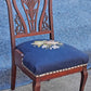 Antique Vintage Old Victorian Style SOLID Cherry Wood Wooden Side Dining Accent Desk Chair Floral Needlepoint Blue Fabric Seat